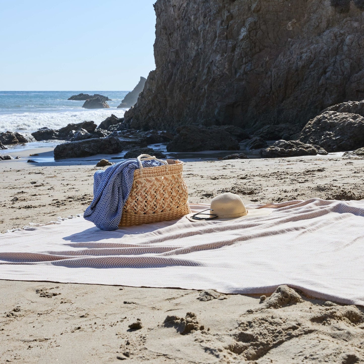 Herringbone Oversized Cotton Throw Blanket - Desert Stone at Vervain Threads