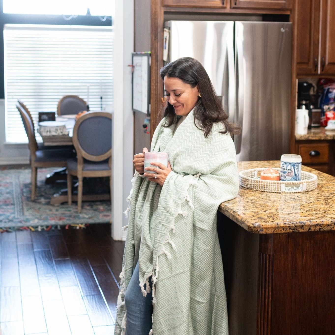 Herringbone Oversized Cotton Throw Blanket - Palmetto Green at Vervain Threads