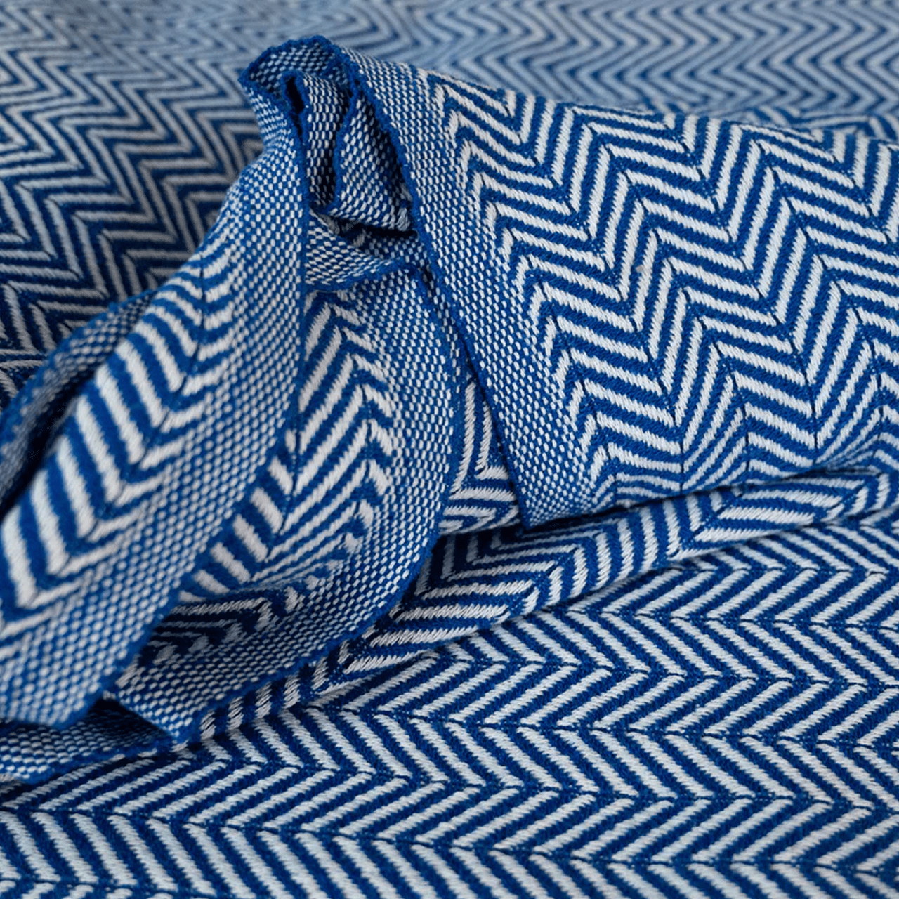 Herringbone Oversized Cotton Throw Blanket - Ocean Blue at Vervain Threads