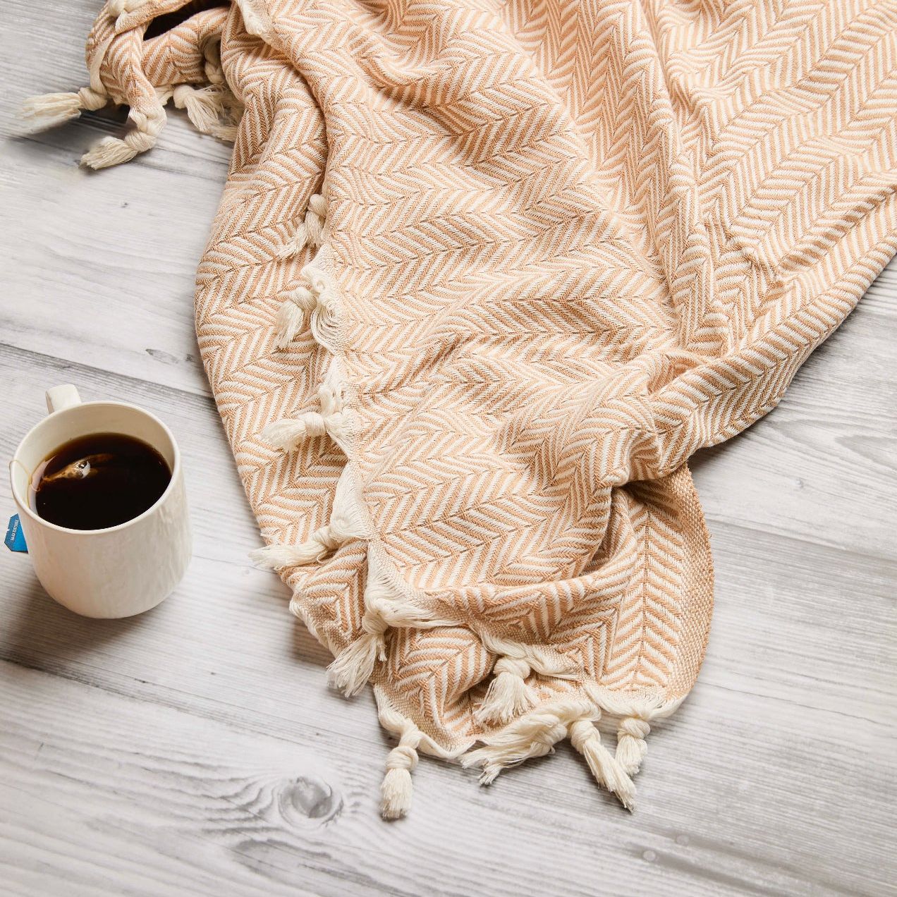 Herringbone Oversized Cotton Throw Blanket - Desert Stone at Vervain Threads