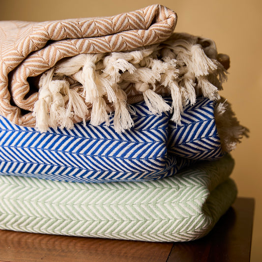 Herringbone Oversized Cotton Throw Blanket - Desert Stone at Vervain Threads