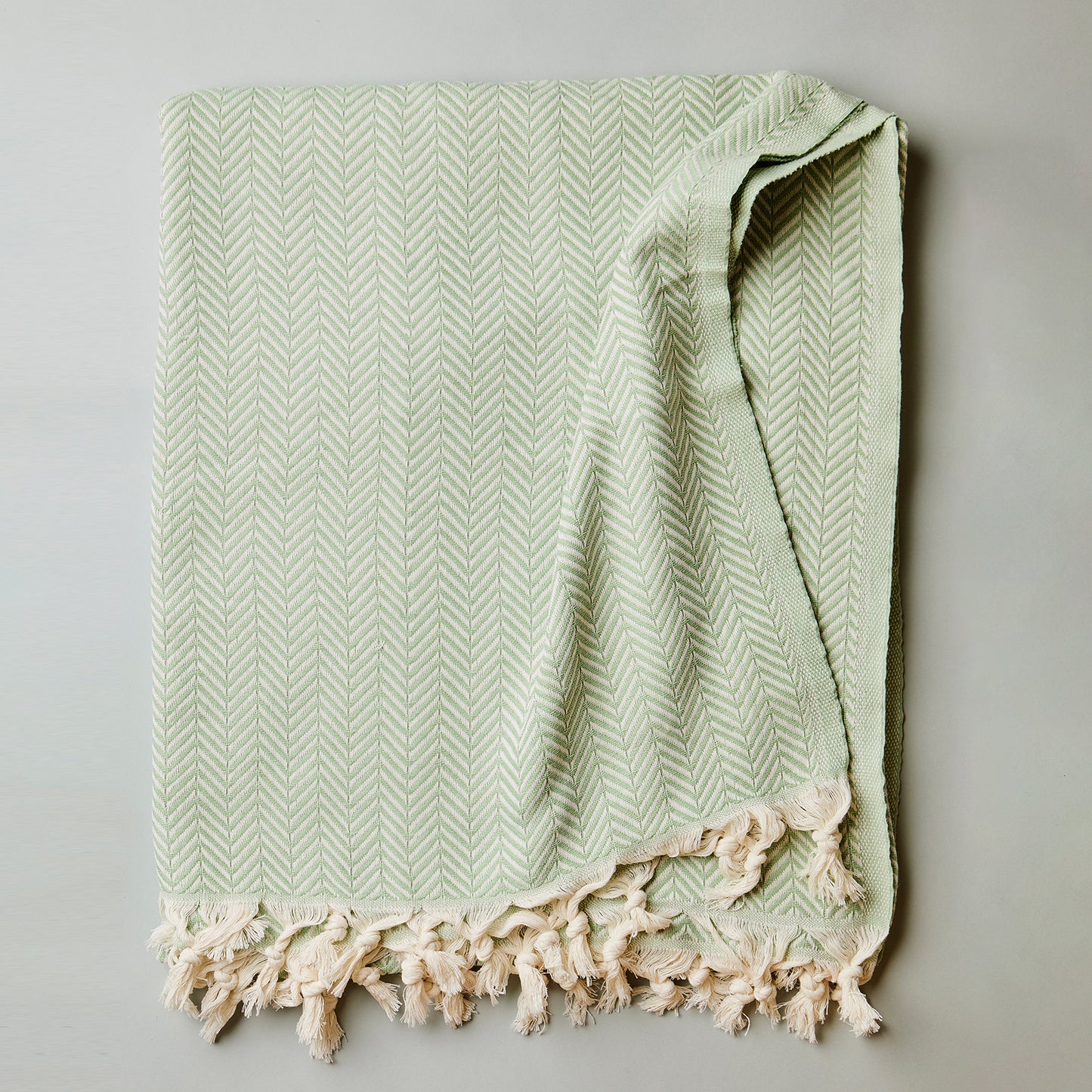 Herringbone Oversized Cotton Throw Blanket - Palmetto Green at Vervain Threads