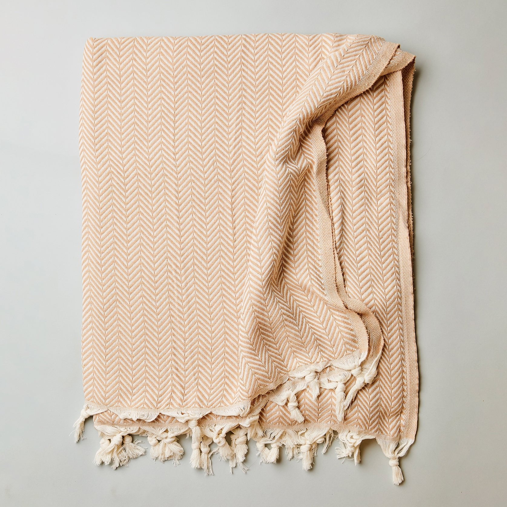 Luxury Cotton Throw Blanket – Herringbone Pattern, Ocean Blue
